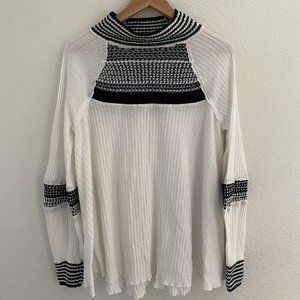 Free People Womens xs Snow Day Thermal White Black balloon sleeves knit crochet